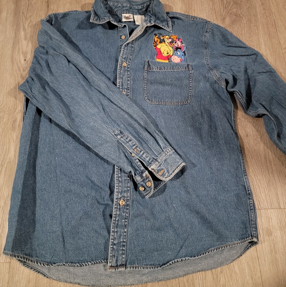 Disney Blue Denim Shirt with Colorful Cartoon Patch